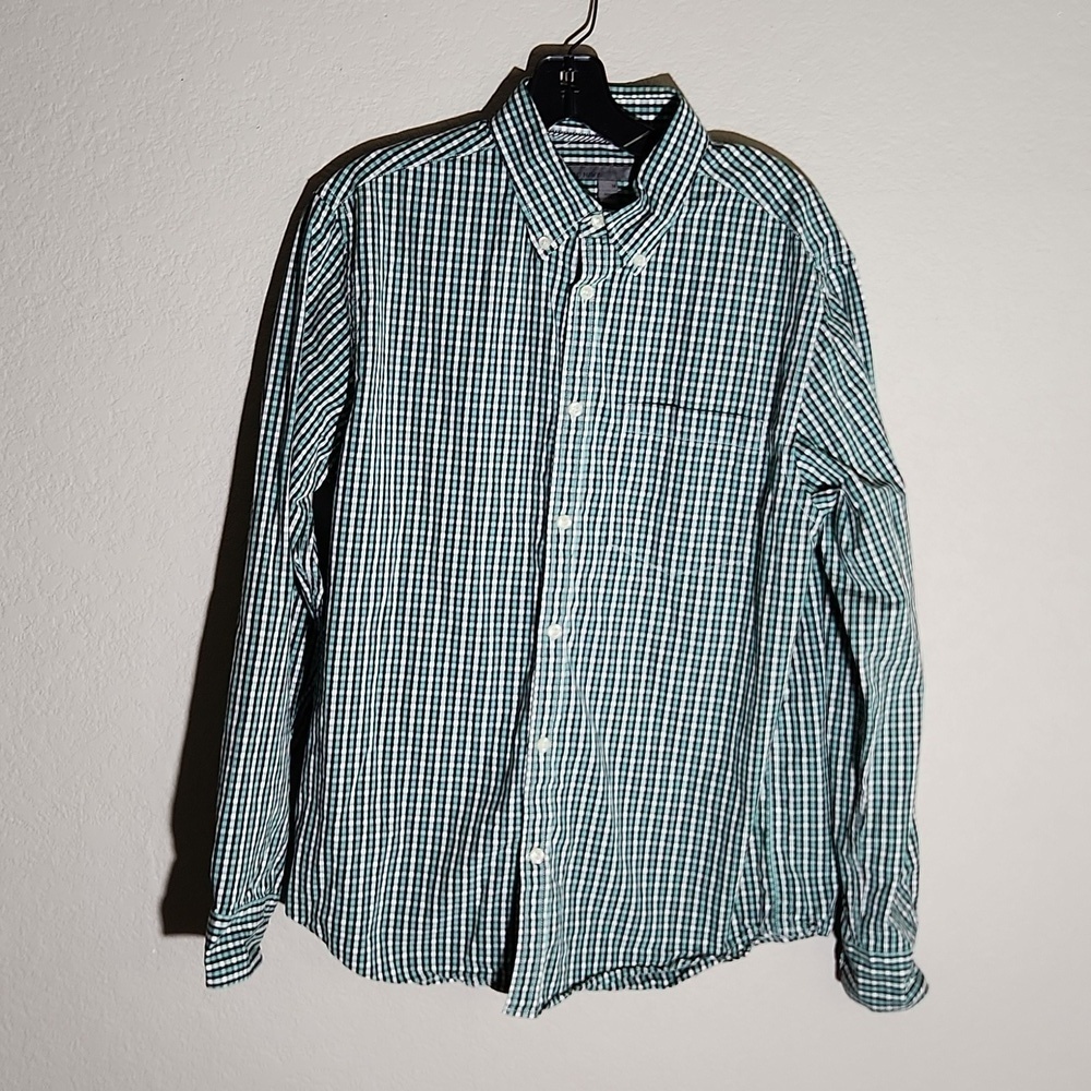 Old Navy Shirt Mens Size M longsleeve green black button up plaid